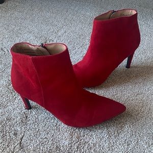 Red suede ankle boots